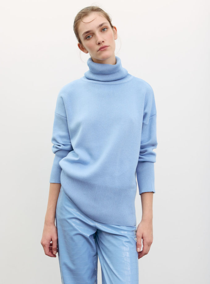 Трикотажний светр з об'ємною горловиною блакитний THE LACE (TLA_00003547)