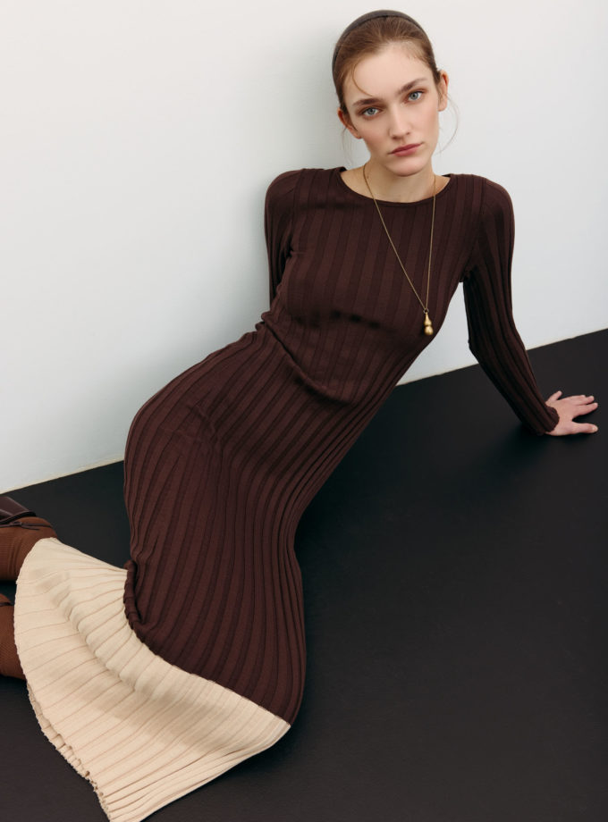 Трикотажна сукня максі з кремовим низом шоколадна THE LACE (TLA_00003553)