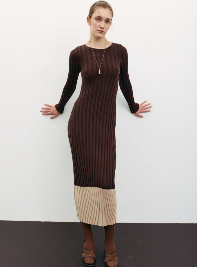 Трикотажна сукня максі з кремовим низом шоколадна THE LACE (TLA_00003553)