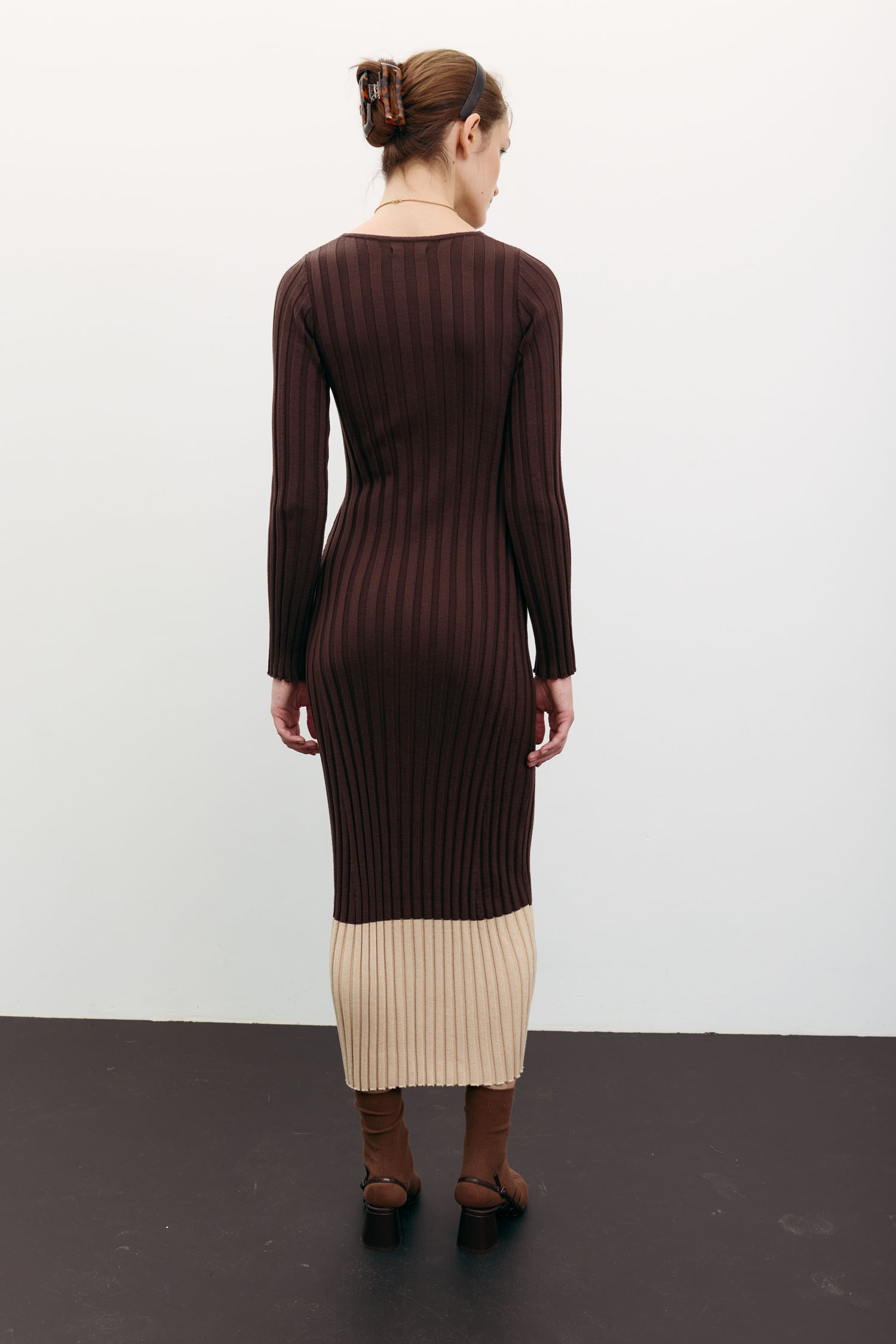 00003553-3 Трикотажна сукня максі з кремовим низом шоколадна THE LACE (TLA_00003553) - фото 8