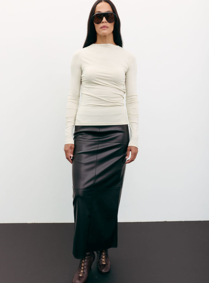 Спідниця максі з розрізом з еко-шкіри чорна THE LACE (TLA_00003561)