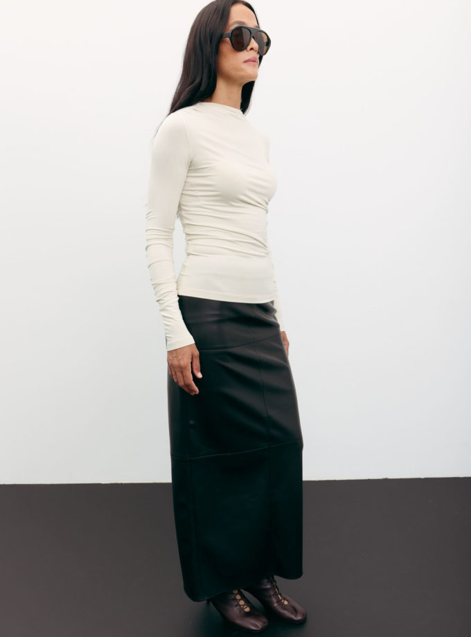 Спідниця максі з розрізом з еко-шкіри чорна THE LACE (TLA_00003561)