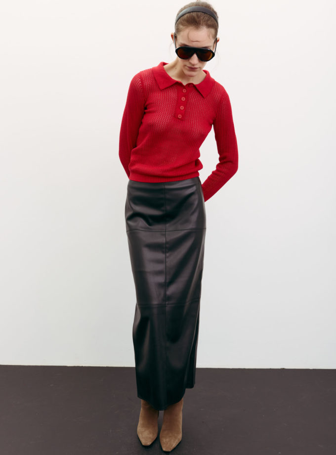 Трикотажний джемпер поло з ажурною вʼязкою червоний THE LACE (TLA_00003564)