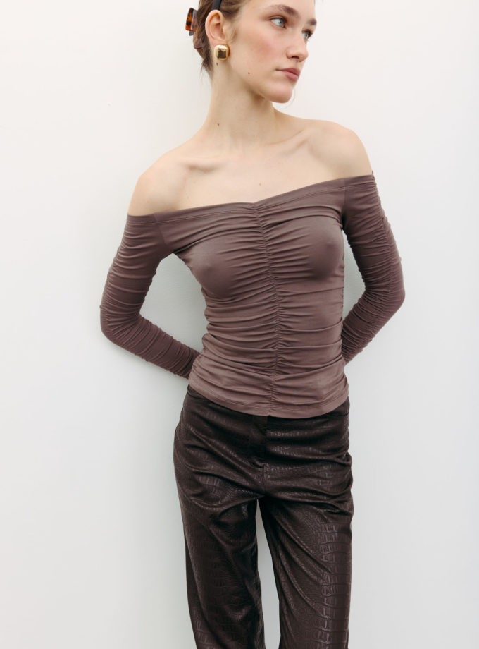 Лонгслів з драпіруванням капучино THE LACE (TLA_00003565)