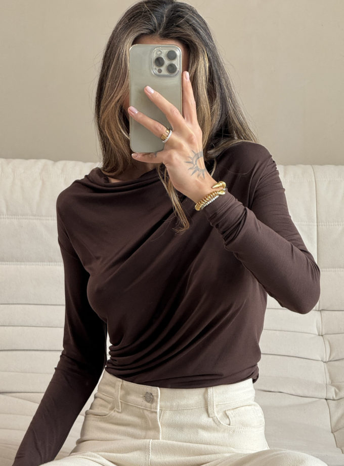 Лонгслів із зборками шоколадний THE LACE (TLA_00003578)