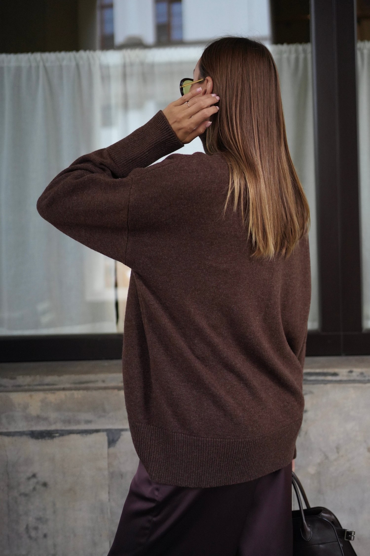 00003587-3 Светр із вовни ягня з горловиною шоколадний THE LACE (TLA_00003587) - фото 3