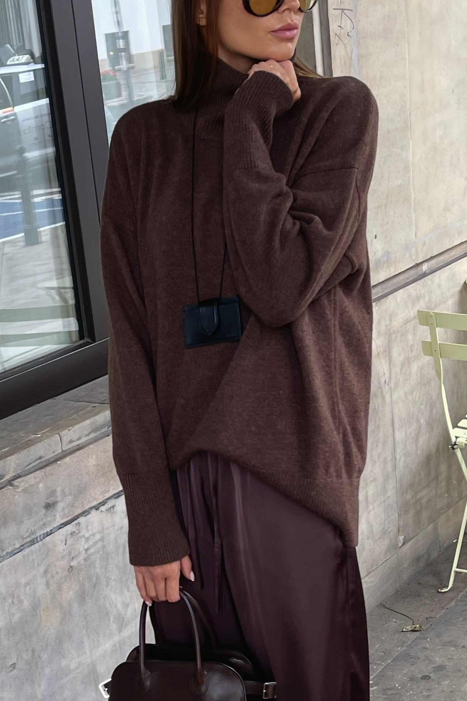 00003587-4 Светр із вовни ягня з горловиною шоколадний THE LACE (TLA_00003587) - фото 4