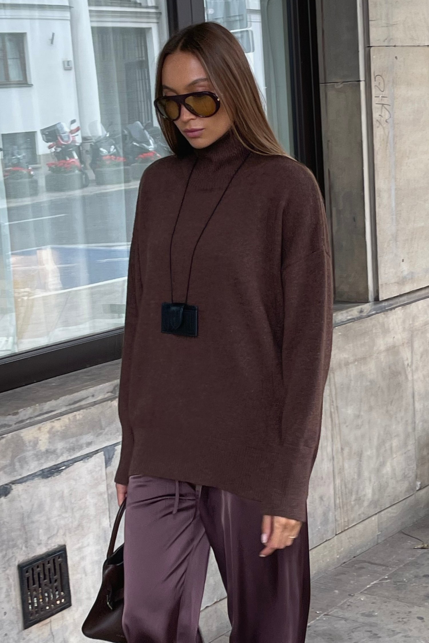 00003587-5 Светр із вовни ягня з горловиною шоколадний THE LACE (TLA_00003587) - фото 5