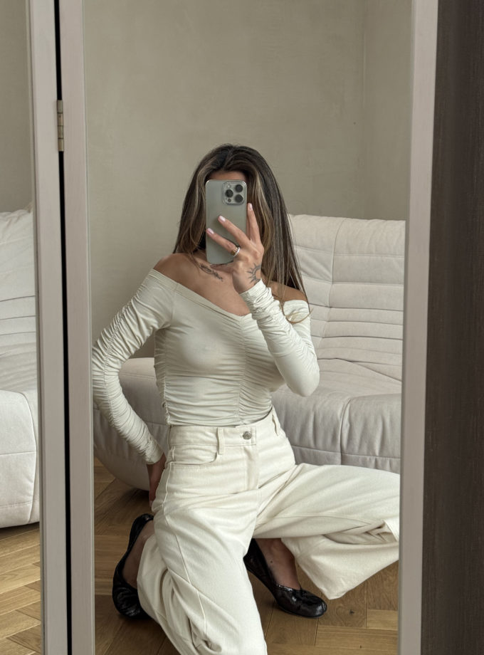 Лонгслів з драпіруванням айворі THE LACE (TLA_00003588)