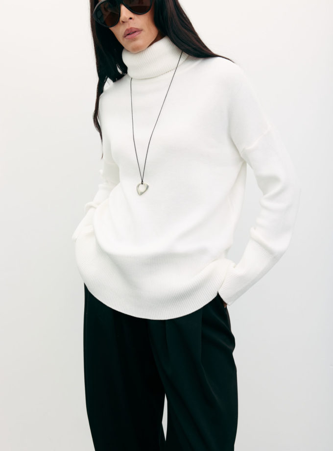 Трикотажний светр з об'ємною горловиною молочний THE LACE (TLA_0068980)