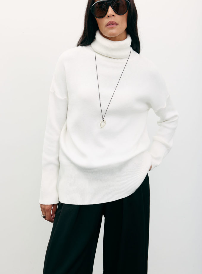 Трикотажний светр з об'ємною горловиною молочний THE LACE (TLA_0068980)