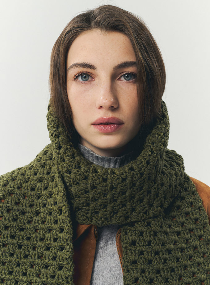 Шарф кроше хакі IN.WOVEN (INWVN_SHF_CRS_31_gn_w)