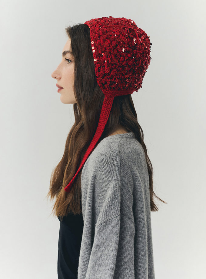 Чепчик з лелітками червоний IN.WOVEN (INWVN_CHP_SEQ_41_rd_w)