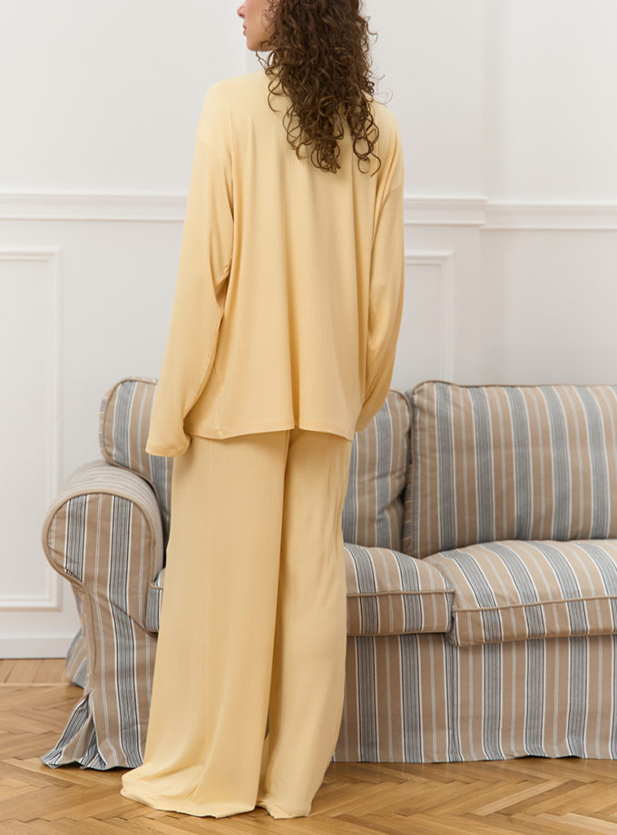 Штани з високою посадкою High-Waist Wide жовті фактурні MMSW (MMSW_TR-F25-YF)