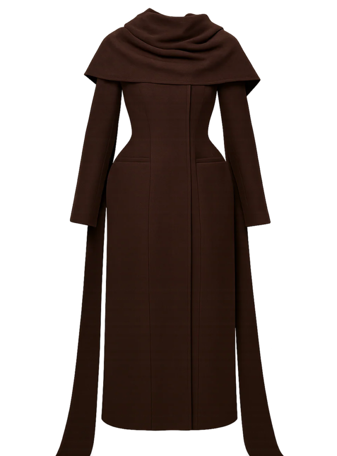 Шерстяне пальто Arche коричневе BÚDZIKO (BDZ_ARCH-BRW-CT)