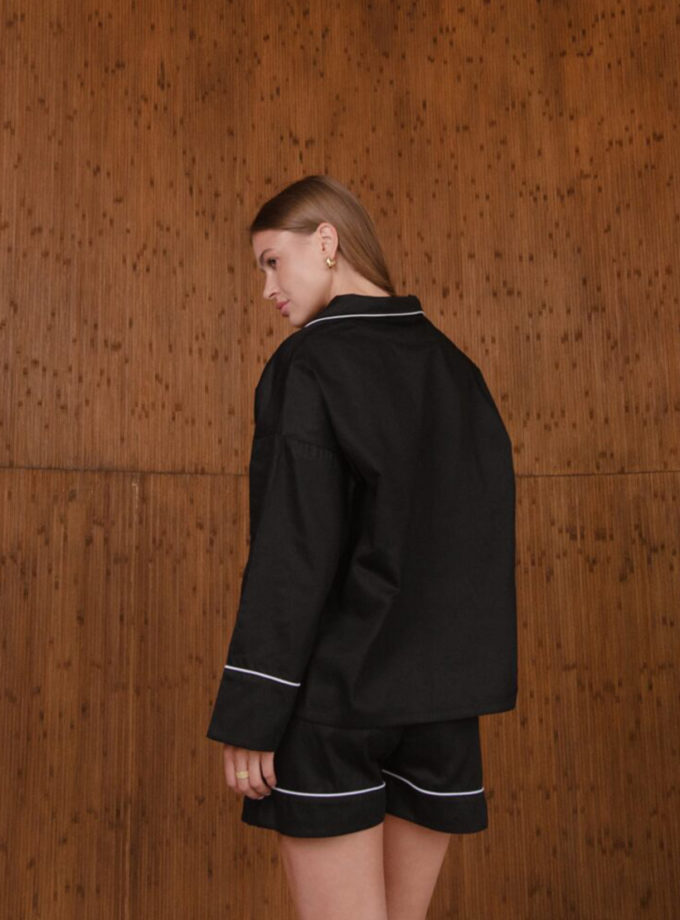 Сатинова піжама чорного кольору з білим кантом BEDCLOZZZES (BEDCLZ_15690-3-1-1-3-5-1-2-1-1-1-1-1)