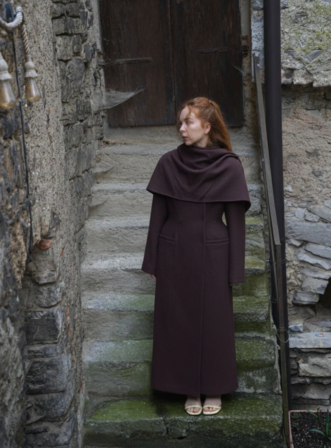 Шерстяне пальто Arche коричневе BÚDZIKO (BDZ_ARCH-BRW-CT)