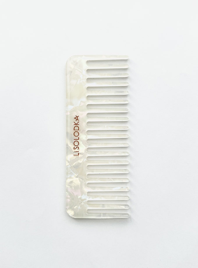 Гребінець з лого Lisolodka білий в шкіряному чохлі LiSOLODKA (LS_0027_25_wh)