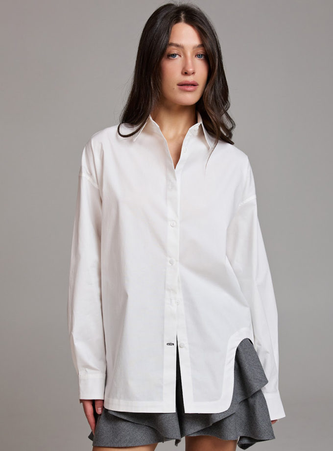 Сорочка з фігурним низом у білому ATTIE (ATT_SHRTWHT07)