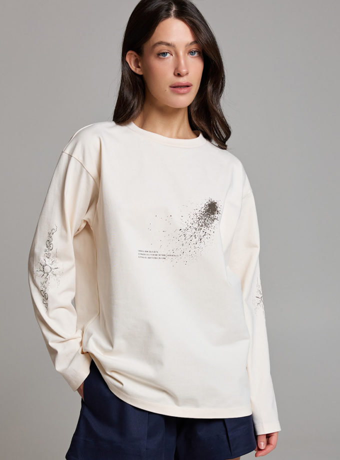 Оверсайз лонгслів з принтом у кремовому кольорі ATTIE (ATT_LNGSLPRCR07)