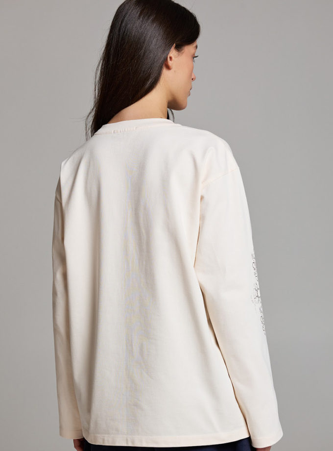 Оверсайз лонгслів з принтом у кремовому кольорі ATTIE (ATT_LNGSLPRCR07)