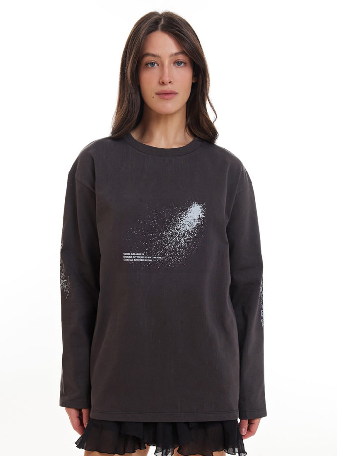 Оверсайз лонгслів з принтом у сірому кольорі ATTIE (ATT_LNGSLVPRG07)