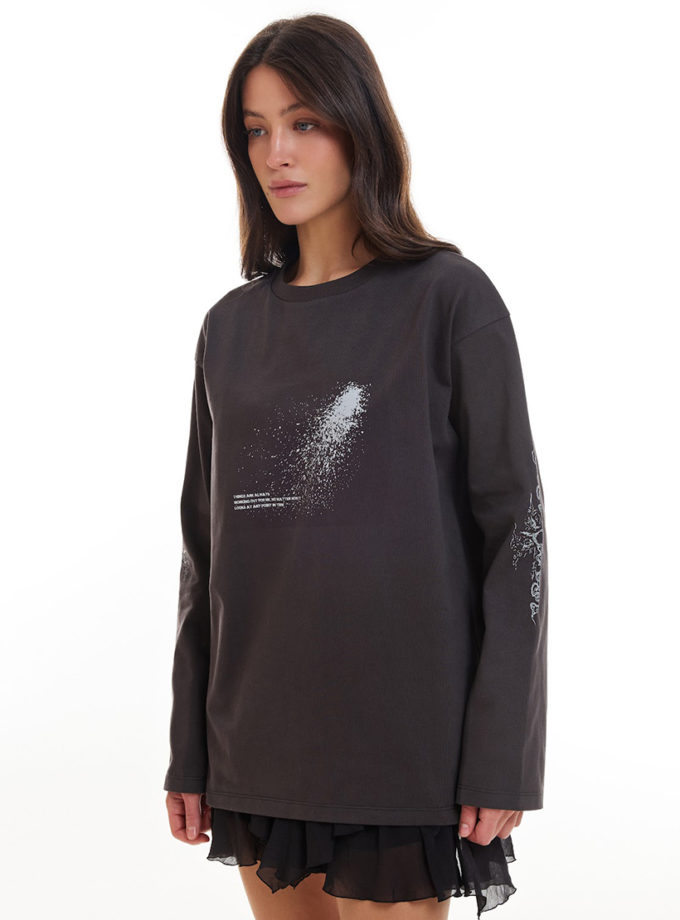 Оверсайз лонгслів з принтом у сірому кольорі ATTIE (ATT_LNGSLVPRG07)