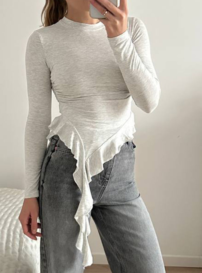 Лонгслів з рюшами сірий TWICE (TWC_LS250722313100_gr)