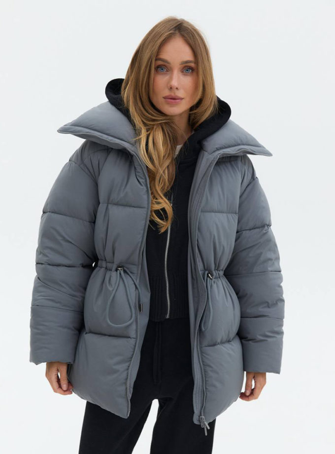Пуховик на затяжках сірий TWICE (TWC_OW2504053211_gr)