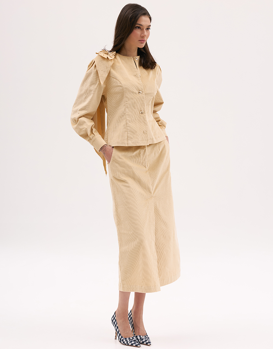 xmbm0312 Вельветова спідниця міді в пісочному кольорі XM BY MALINOVSKAYA (XM_Monet_1__35) - фото 2