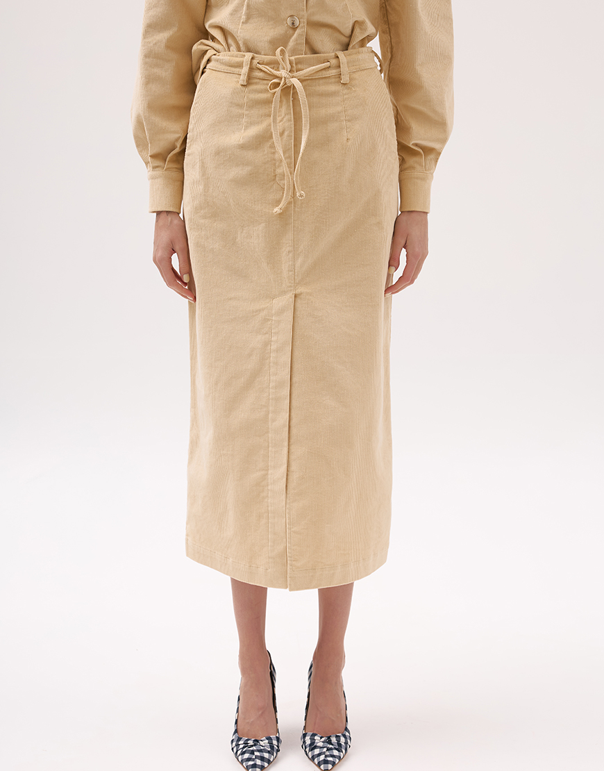 xmbm0334 Вельветова спідниця міді в пісочному кольорі XM BY MALINOVSKAYA (XM_Monet_1__35) - фото 3