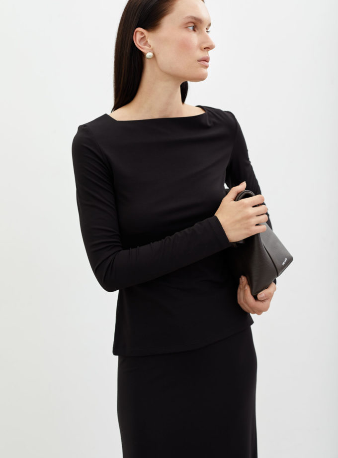 Лонгслів приталений чорний THE LACE (TLA_00002465)