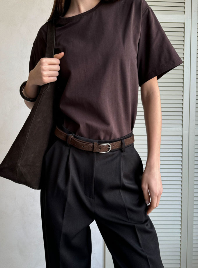 Замшевий ремінь із нікелевою пряжкою 25 мм шоколадний THE LACE (TLA_00002641)