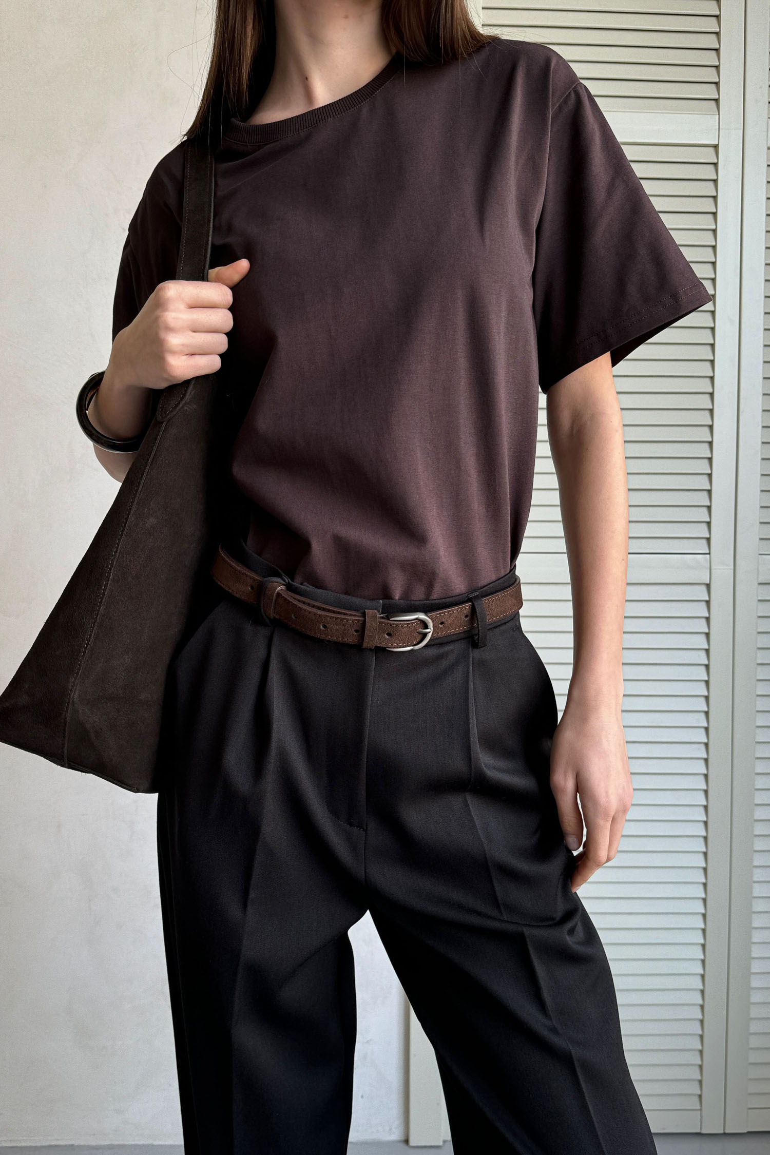 00002641-2 Замшевий ремінь із нікелевою пряжкою 25 мм шоколадний THE LACE (TLA_00002641) - фото 2