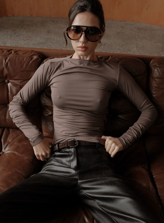 Лонгслів із складками капучино THE LACE (TLA_00003577)