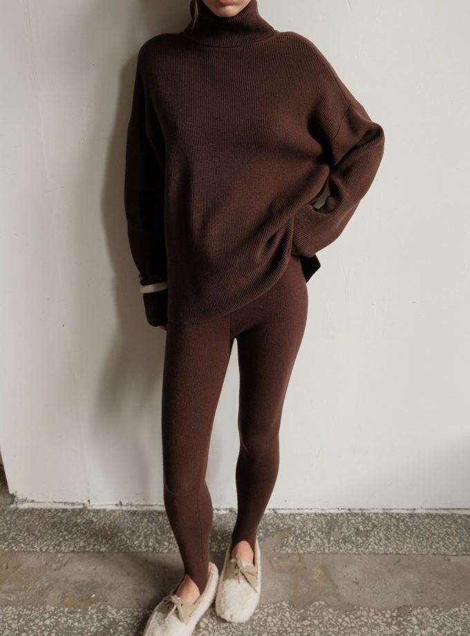 Легінси трикотажні зі штрипками шоколадні THE LACE (TLA_00003613)