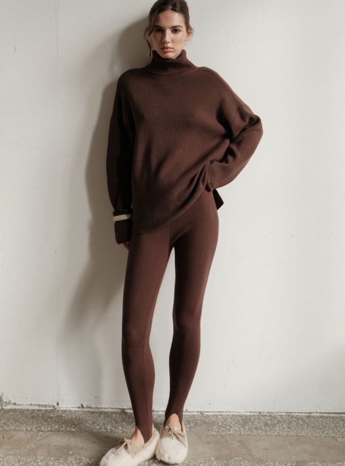 Легінси трикотажні зі штрипками шоколадні THE LACE (TLA_00003613)