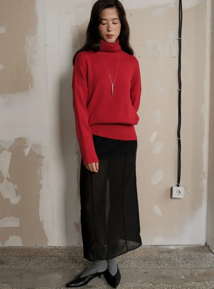 Трикотажний светр з об'ємною горловиною червоний THE LACE (TLA_00003625)