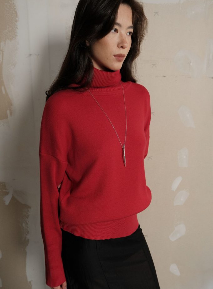 Трикотажний светр з об'ємною горловиною червоний THE LACE (TLA_00003625)