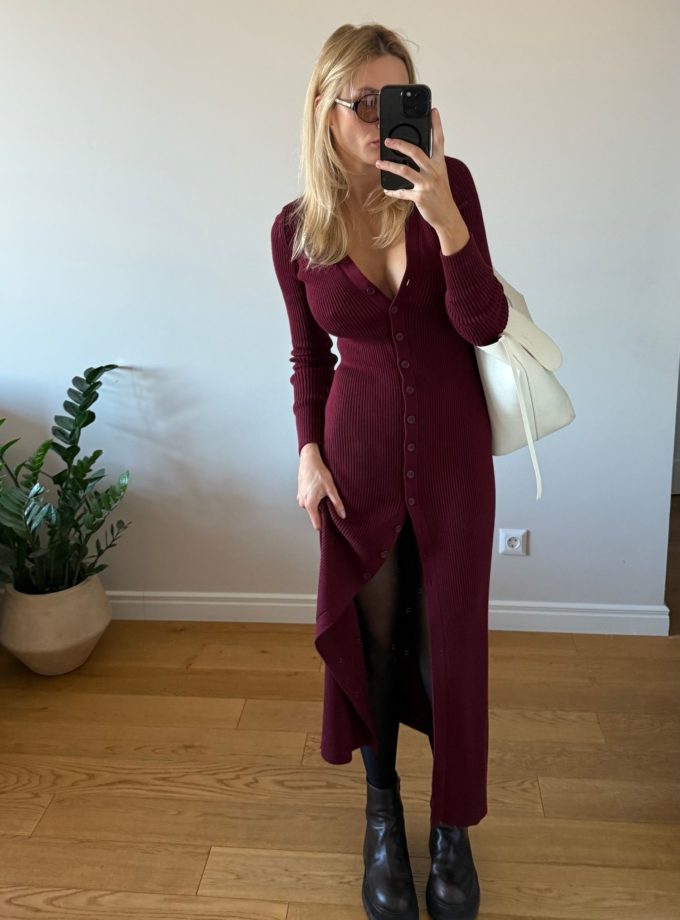 Трикотажна сукня максі на ґудзиках бордова THE LACE (TLA_00003651)