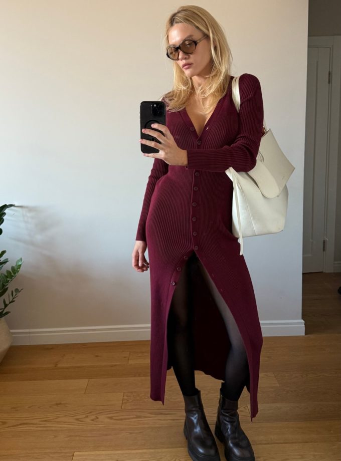 Трикотажна сукня максі на ґудзиках бордова THE LACE (TLA_00003651)