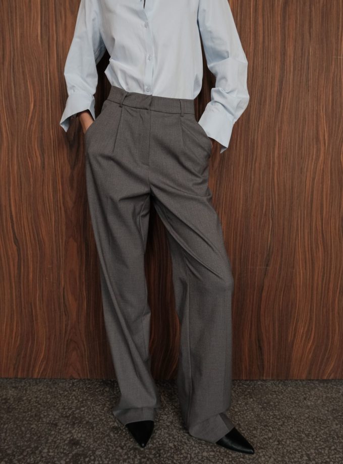 Брюки вовняні палаццо темно-сірі THE LACE (TLA_00003653)