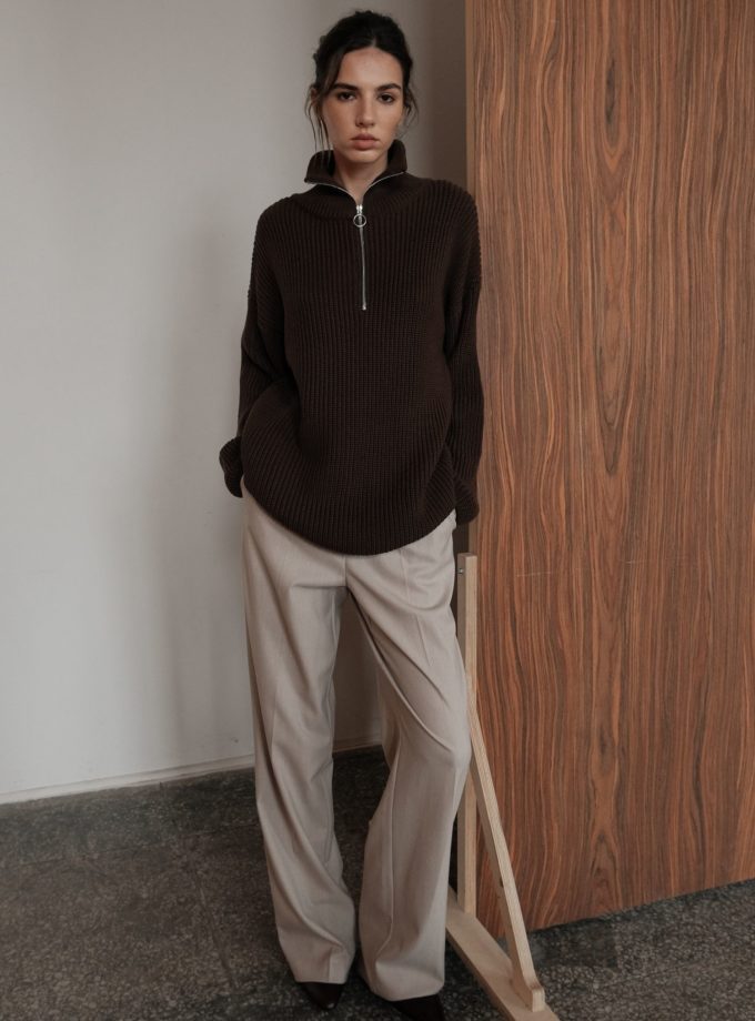 Брюки вовняні палаццо світло-бежеві THE LACE (TLA_00003654)