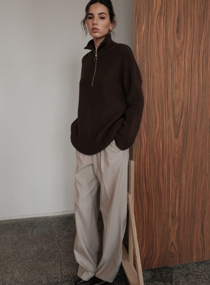 Брюки вовняні палаццо світло-бежеві THE LACE (TLA_00003654)