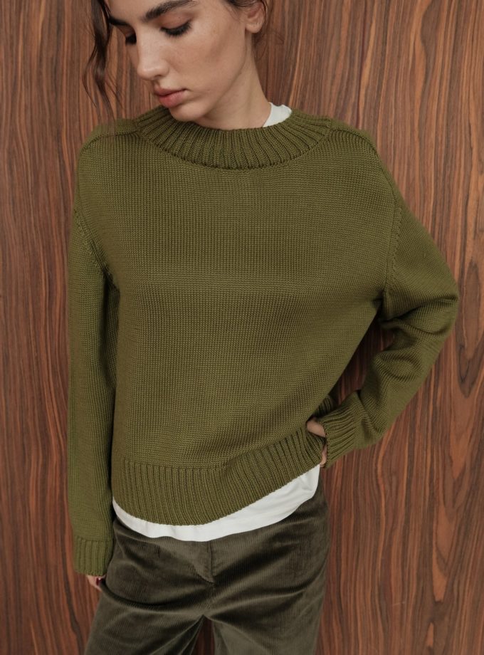 Джемпер вовняний прямого крою оливковий THE LACE (TLA_00003667)