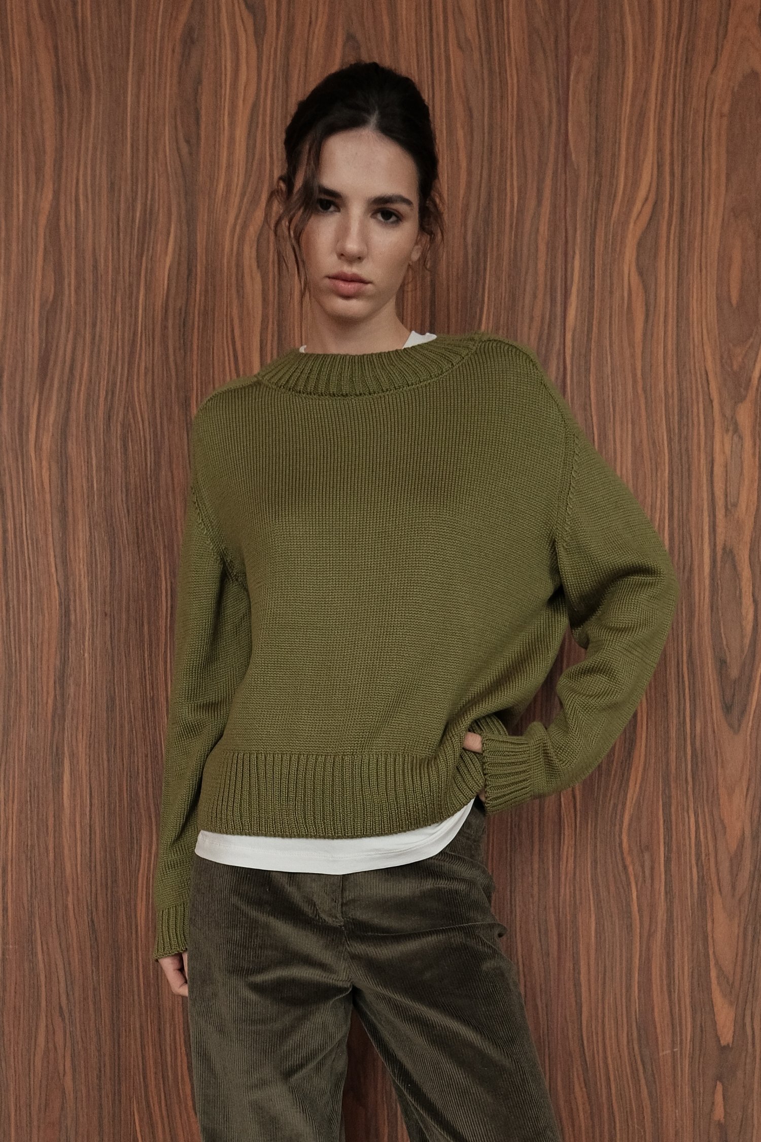 00003667-2 Джемпер вовняний прямого крою оливковий THE LACE (TLA_00003667) - фото 2