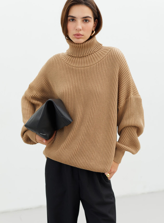 Трикотажний светр із об'ємними рукавами бежевий THE LACE (TLA_0068974)