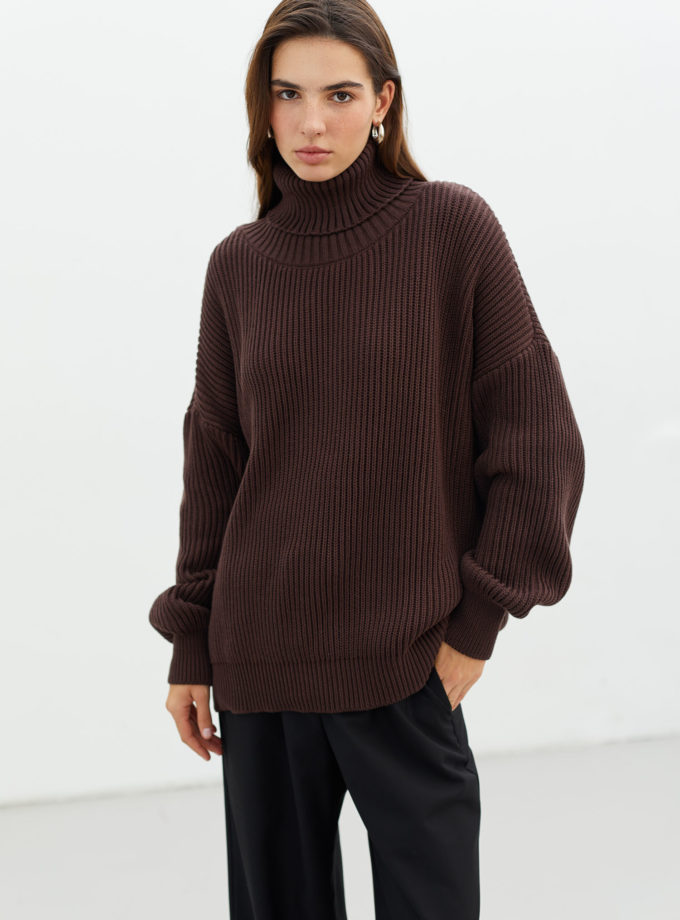 Трикотажний светр із об'ємними рукавами шоколадний THE LACE (TLA_0069047)