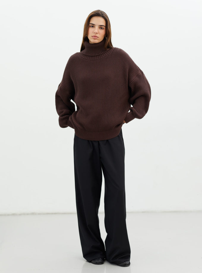 Трикотажний светр із об'ємними рукавами шоколадний THE LACE (TLA_0069047)