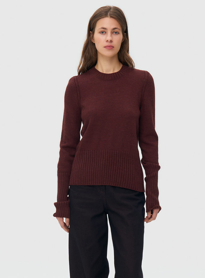 В'язаний светр з круглим вирізом - шоколадний WKMF (WKMF_288_2)